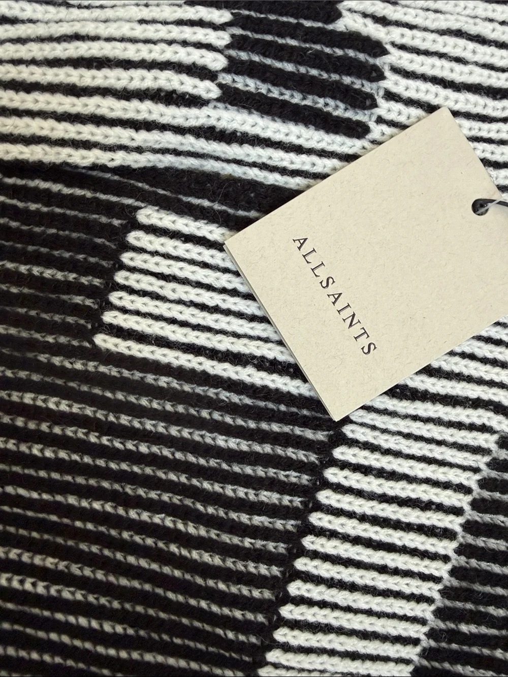 AllSaints Black White Underground Plaited Scarf Knit Logo